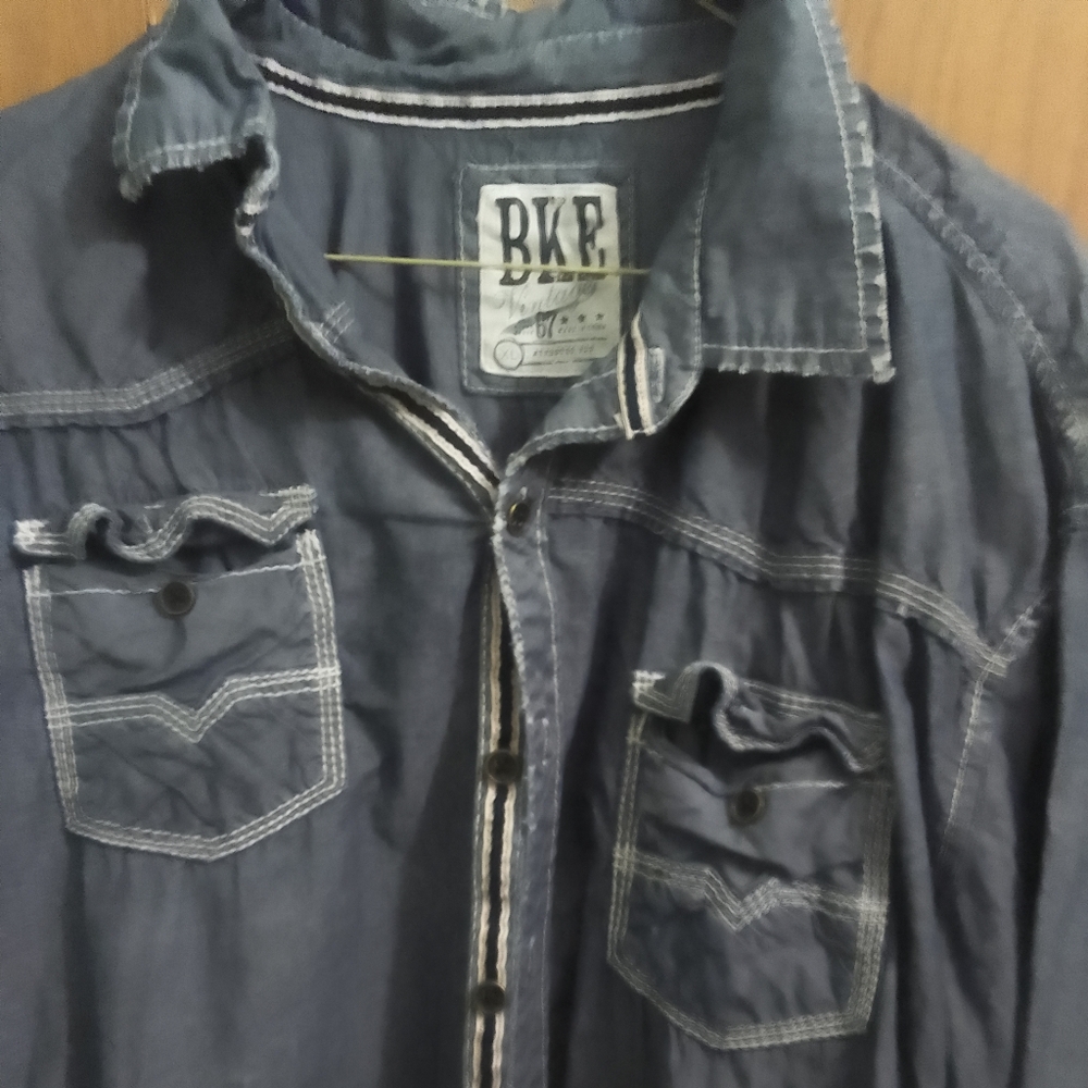 BKE Blue Lightweight Denim Shirt Jacket Size XL With Salvage Edge - Picture 2 of 8